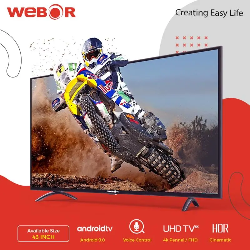 Webor 55" 4K UHD, A+ Zero Bright Dot Panel, Frameless, Android 9.0. Memory 2GB/16GB, MiraCast Screen Sharing, Voice Control, Air Mouse Free Wall Mount.E55AA718