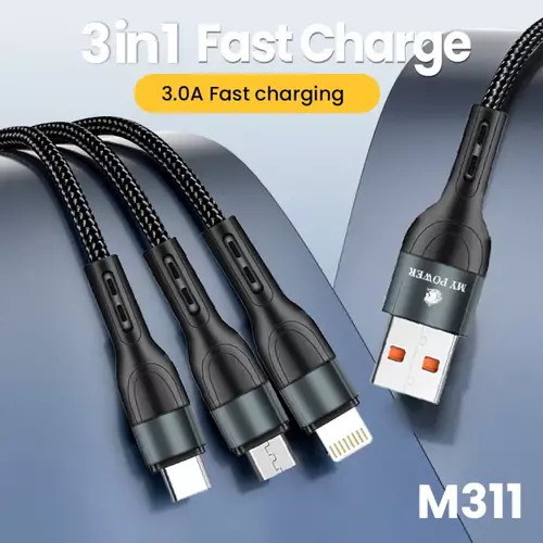 MY Power 3 in 1 Multi Charging Cable Compatible USB to Type c , USB to Micro, USB to Lightning, m311