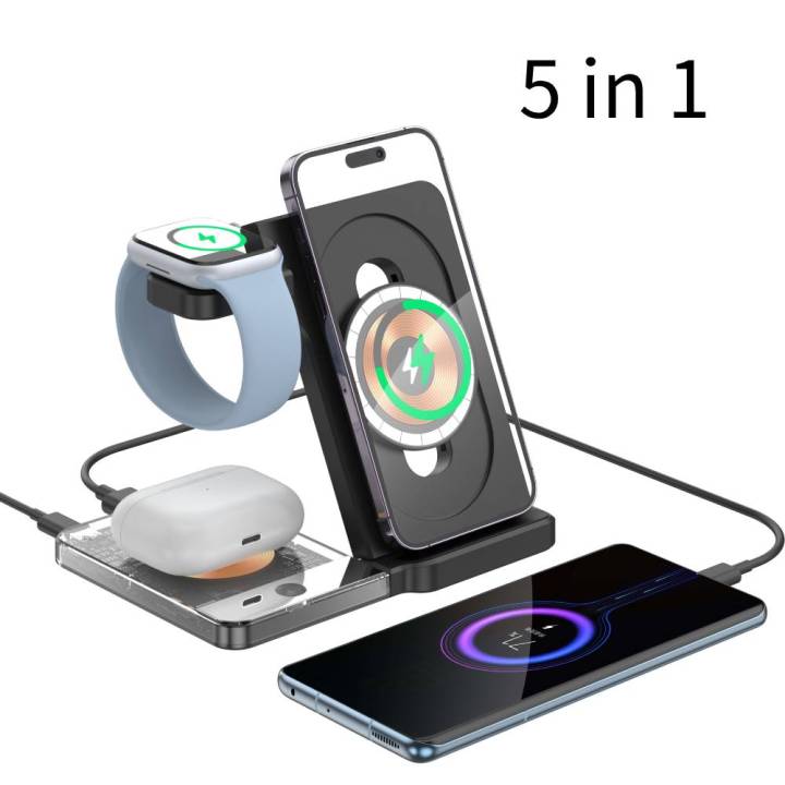 5 in 1 Fast Wireless Charger Stand Foldable MagneticWireless Charging